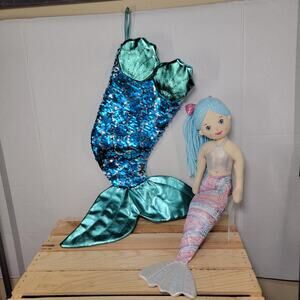 2 Pc Mermaid Sequin Christmas Stocking and Ganz Plush Mermaid